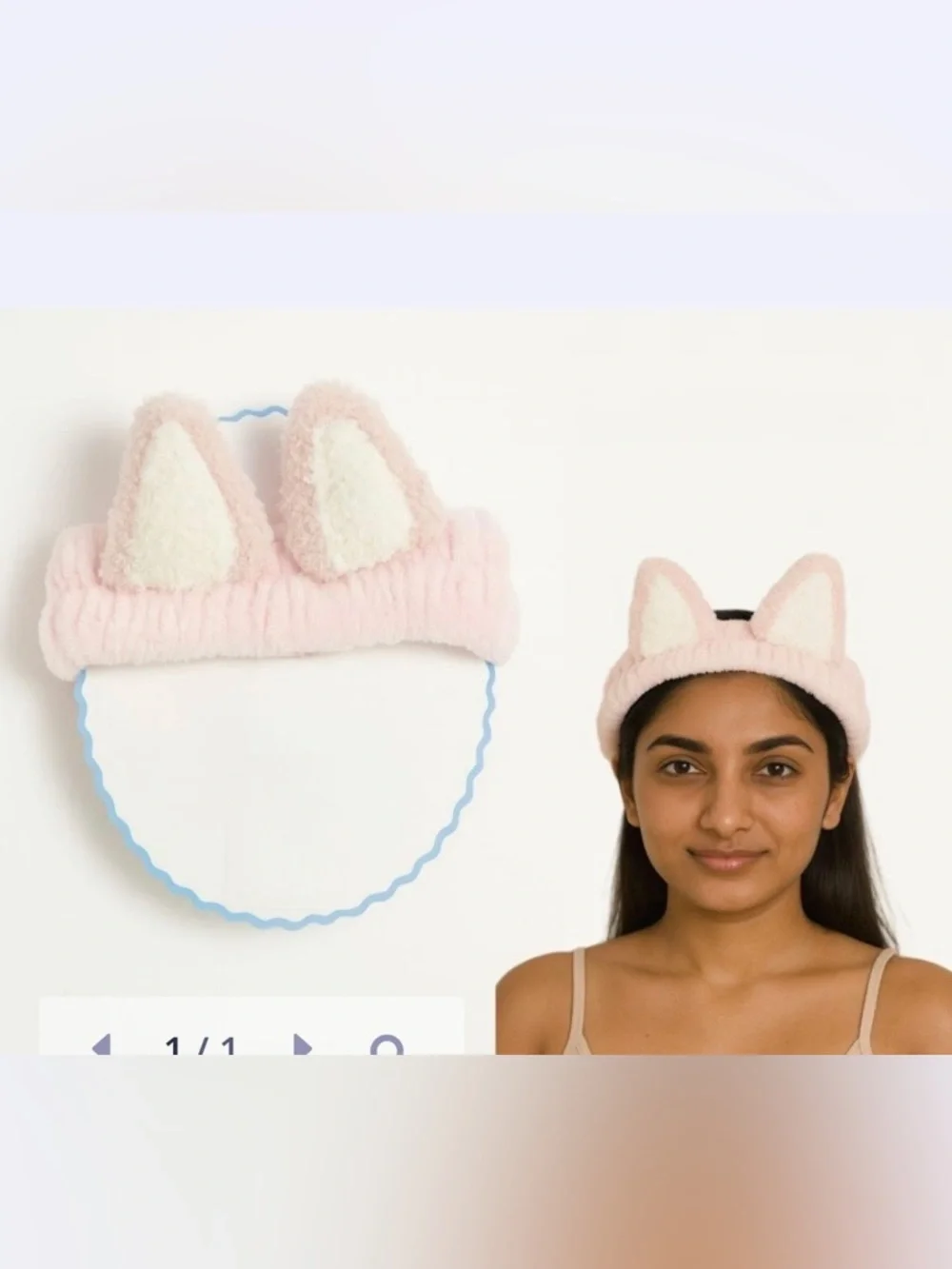 Unique Cat Ear Spa Headband for Girls and Women – Soft & Fuzzy Pink and white